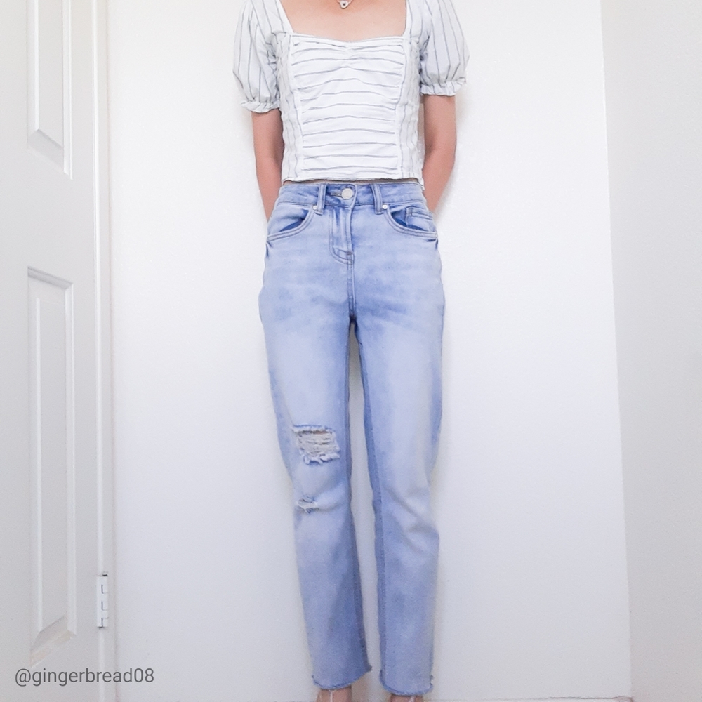 High Rise Straight Leg Indigo Rein Distressed Jean